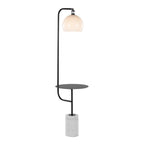 Symbol 66" Metal Floor Lamp With Side Table - Black Metal, White Marble, White Glass