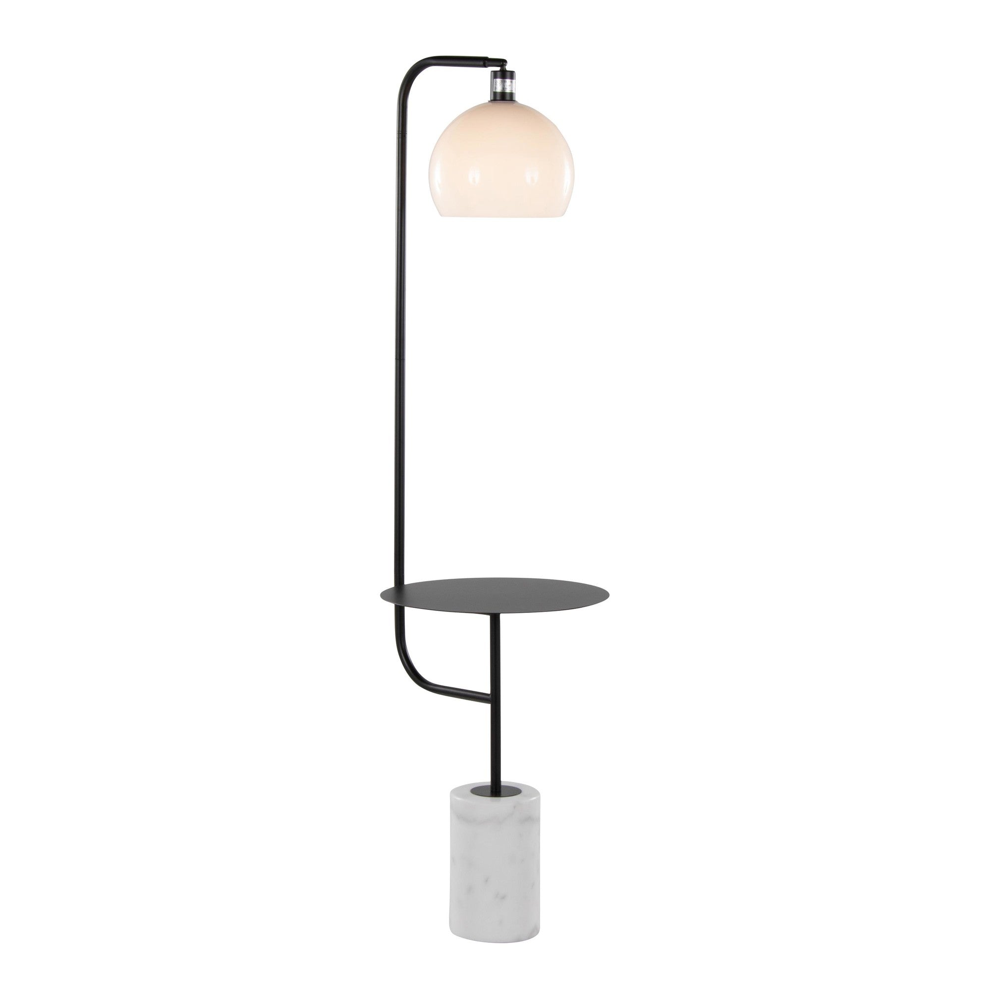 Symbol 66" Metal Floor Lamp With Side Table - Black Metal, White Marble, White Glass