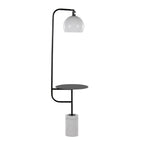 Symbol 66" Metal Floor Lamp With Side Table - Black Metal, White Marble, White Glass