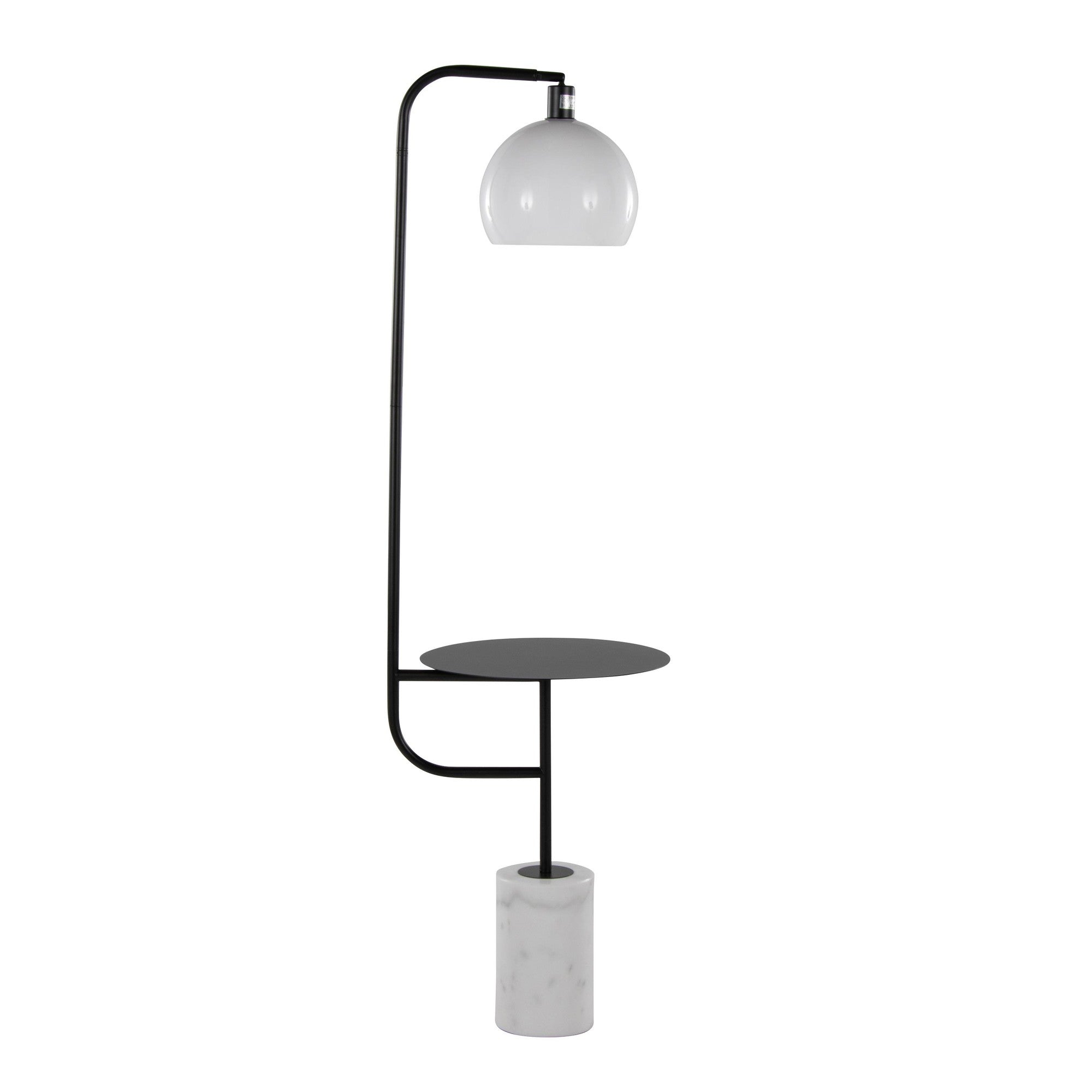 Symbol 66" Metal Floor Lamp With Side Table - Black Metal, White Marble, White Glass