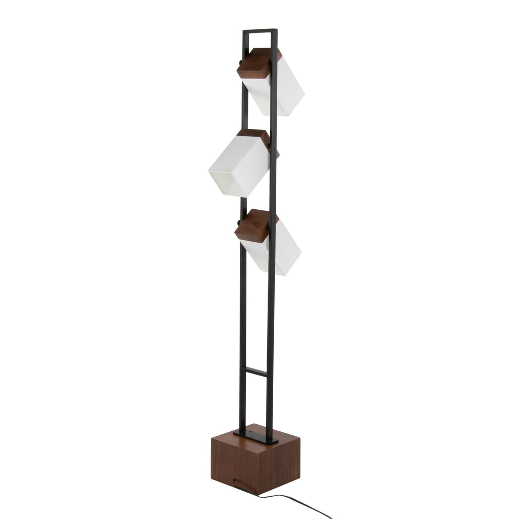 Bento 67" Metal Floor Lamp - Black Metal, Walnut Wood, White Shade