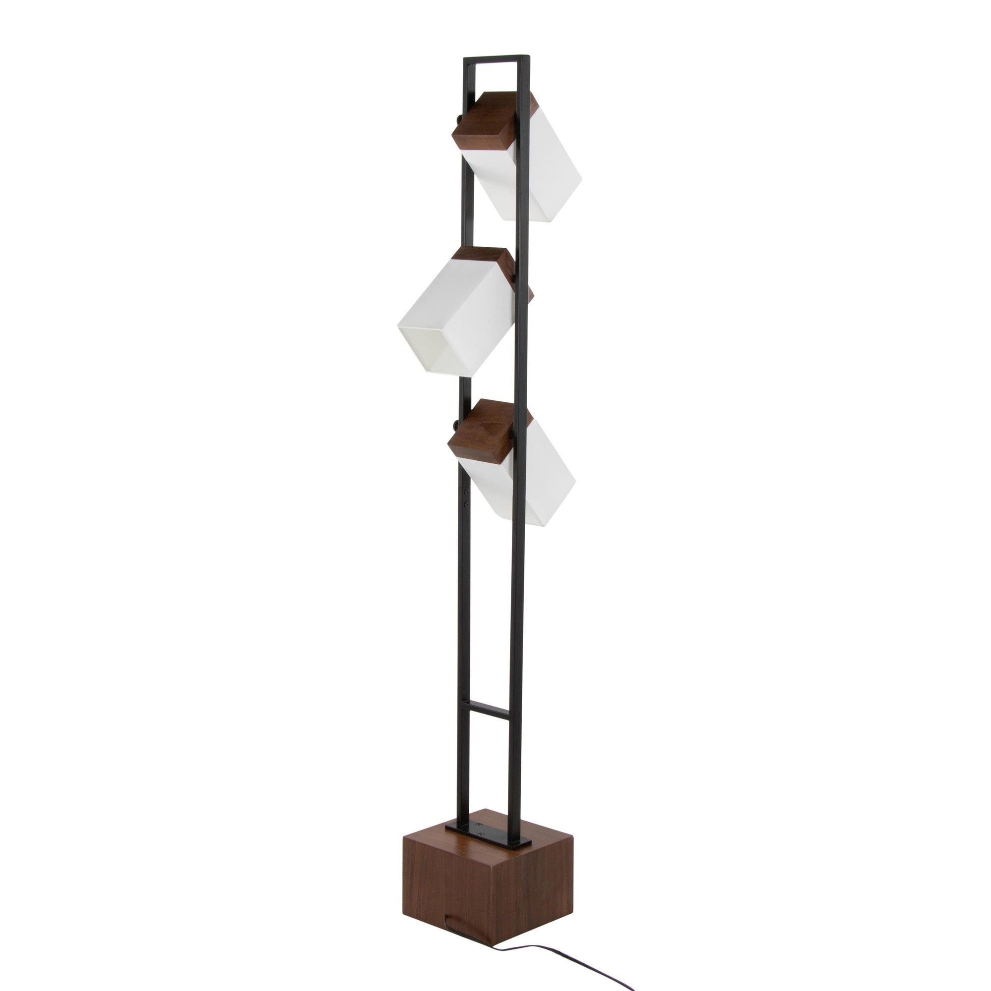 Bento 67" Metal Floor Lamp - Black Metal, Walnut Wood, White Shade