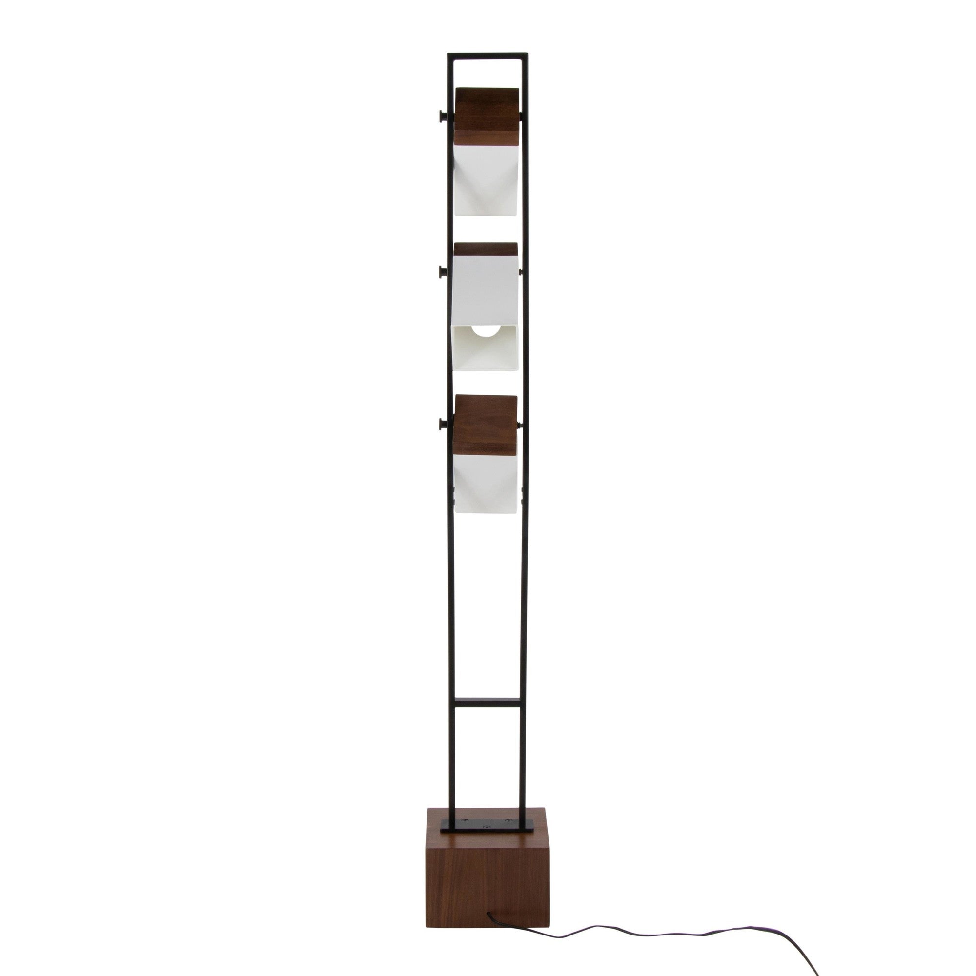 Bento 67" Metal Floor Lamp - Black Metal, Walnut Wood, White Shade