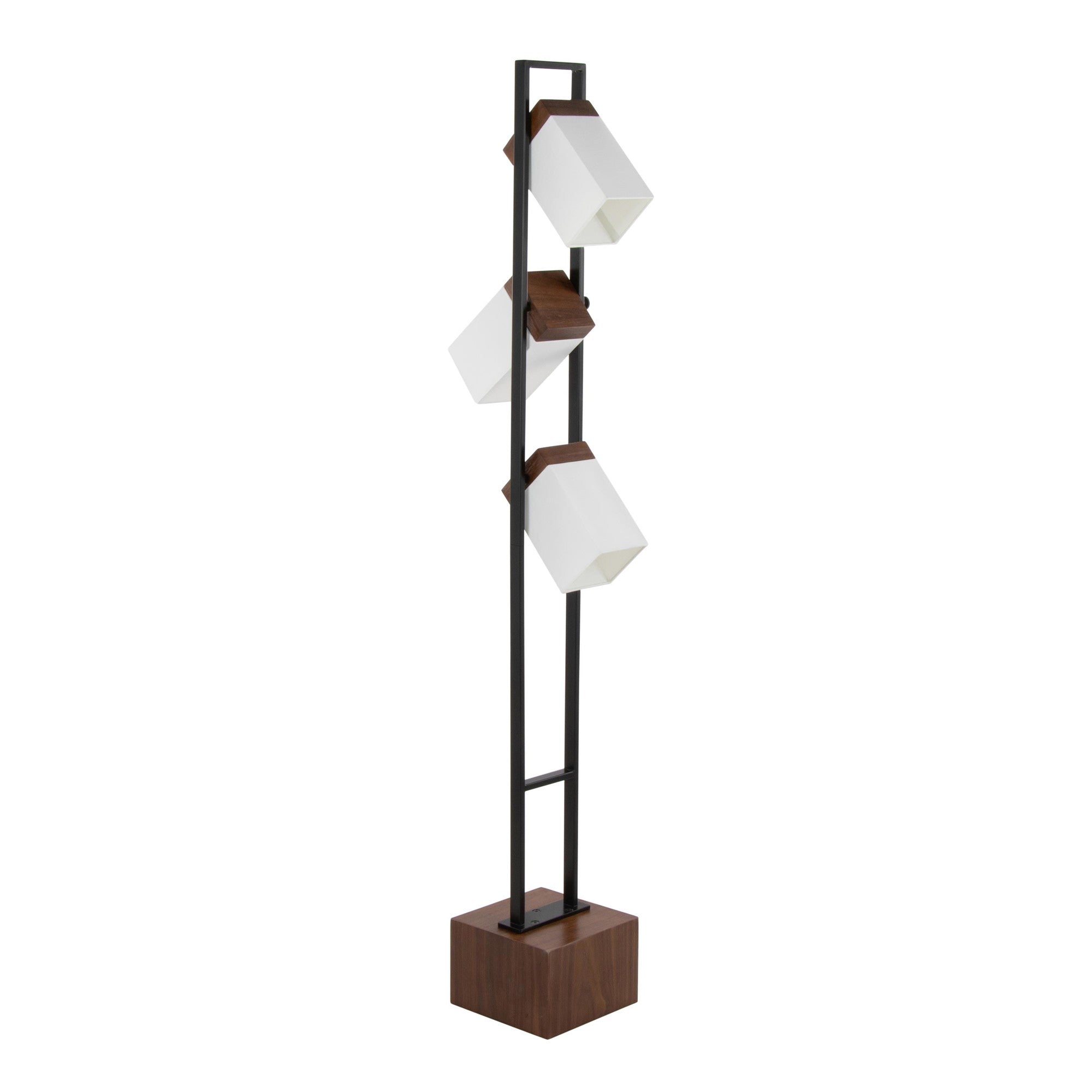 Bento 67" Metal Floor Lamp - Black Metal, Walnut Wood, White Shade
