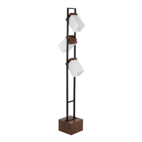 Bento 67" Metal Floor Lamp - Black Metal, Walnut Wood, White Shade
