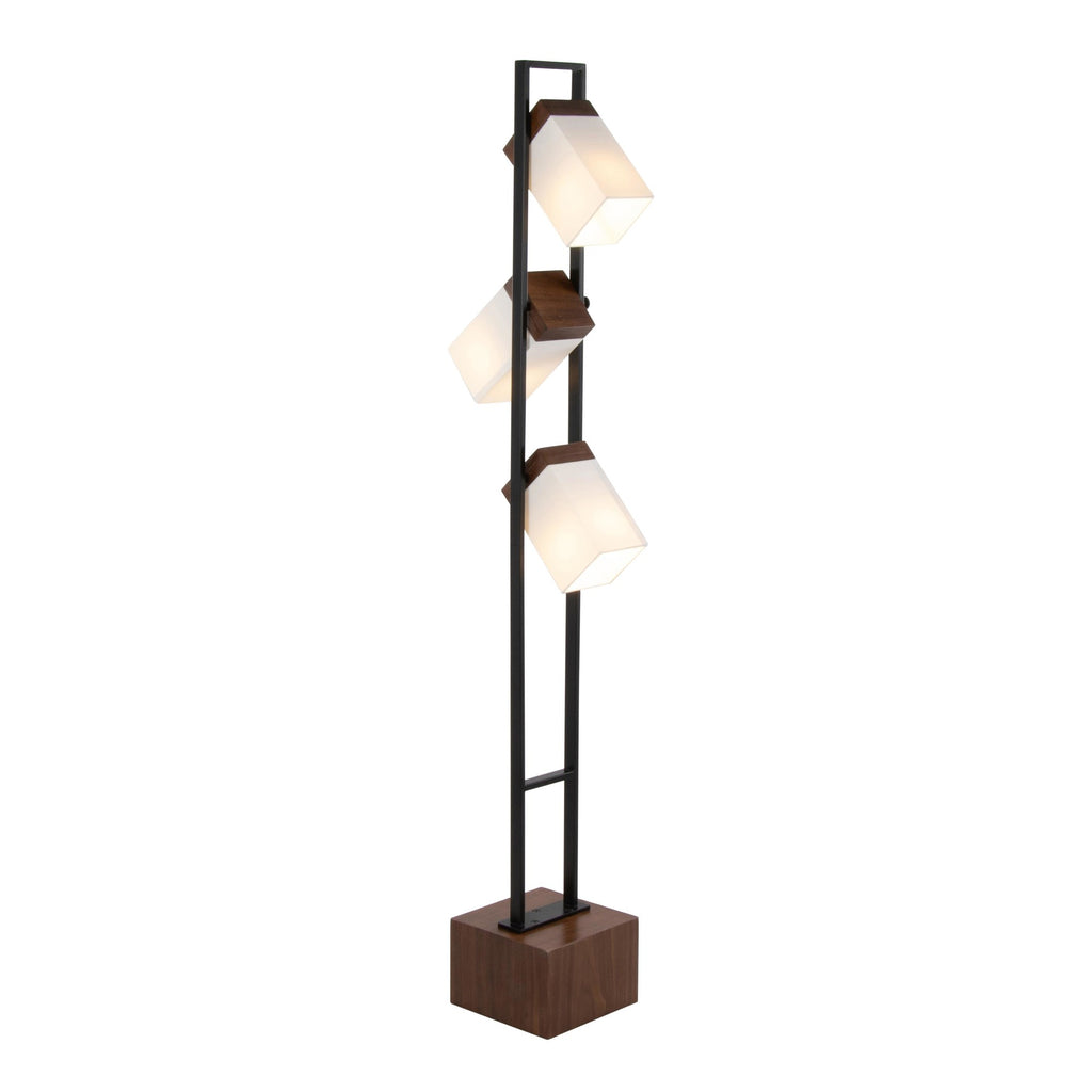 Bento 67" Metal Floor Lamp - Black Metal, Walnut Wood, White Shade
