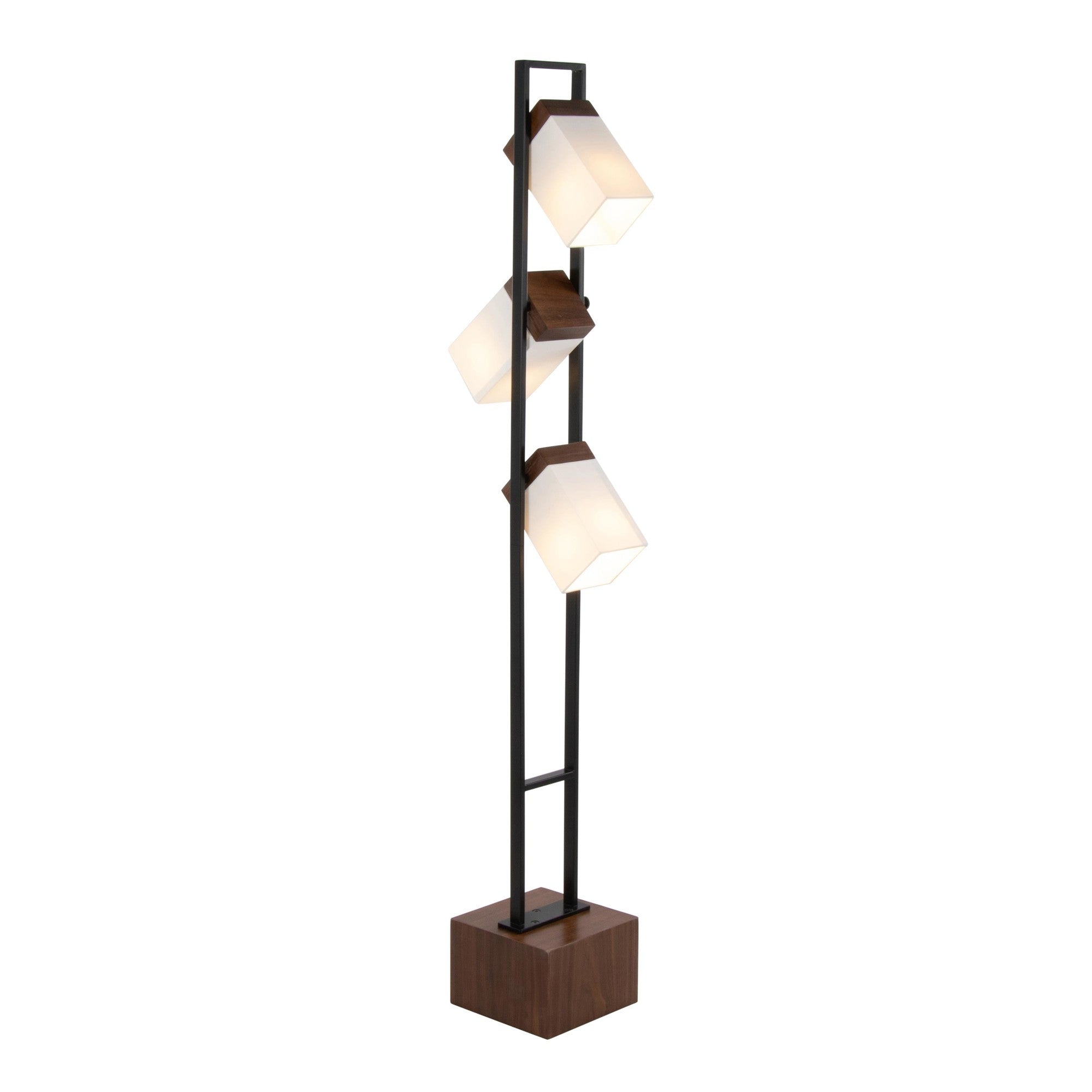 Bento 67" Metal Floor Lamp - Black Metal, Walnut Wood, White Shade