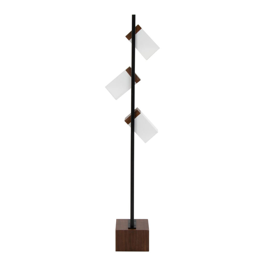 Bento 67" Metal Floor Lamp - Black Metal, Walnut Wood, White Shade