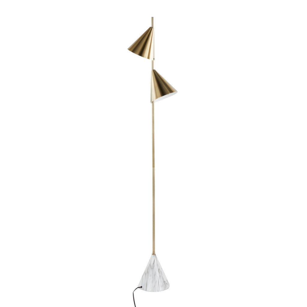 Cone 65" Metal Floor Lamp - Gold Metal, White Faux Marble
