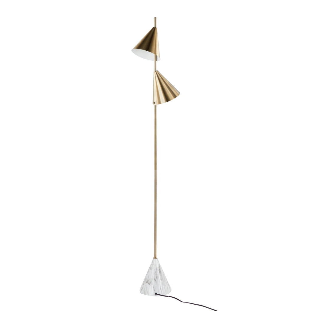 Cone 65" Metal Floor Lamp - Gold Metal, White Faux Marble