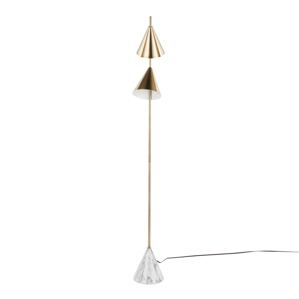 Cone 65" Metal Floor Lamp - Gold Metal, White Faux Marble
