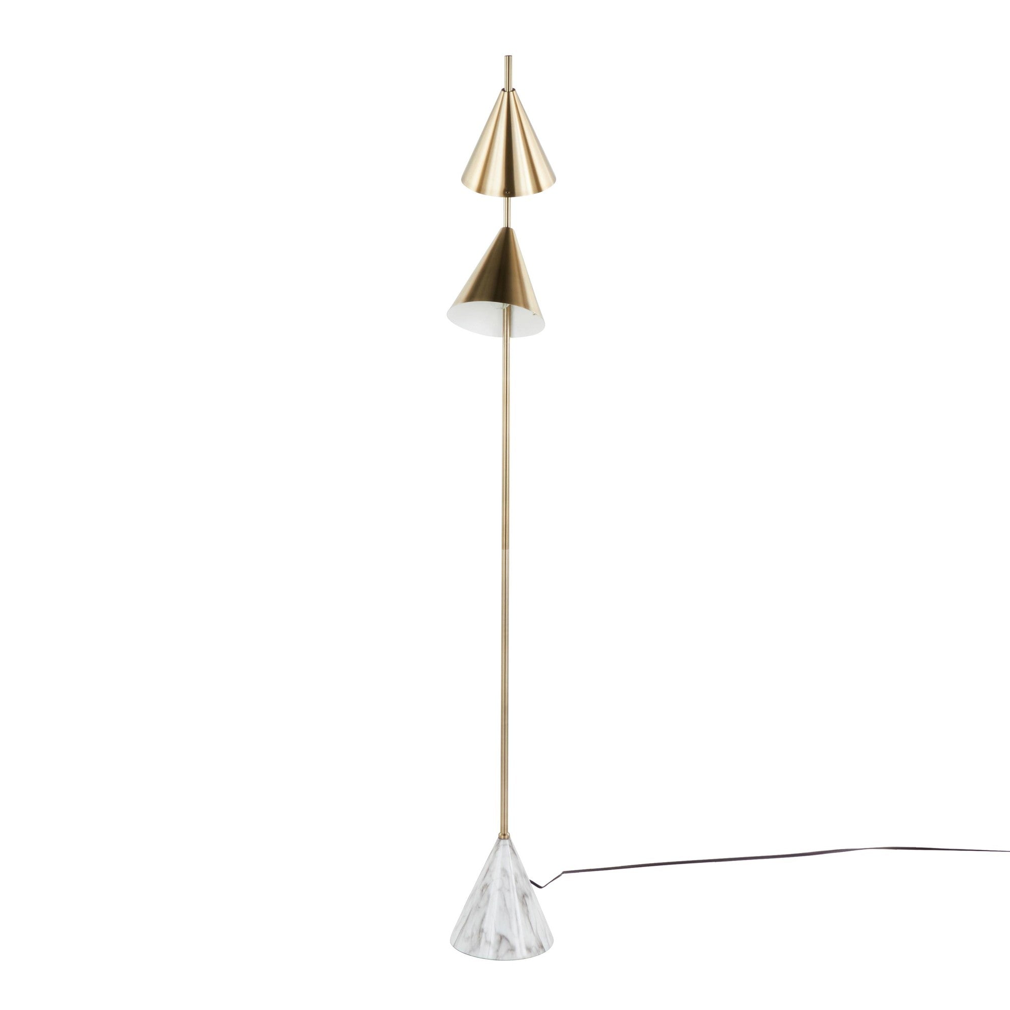 Cone 65" Metal Floor Lamp - Gold Metal, White Faux Marble