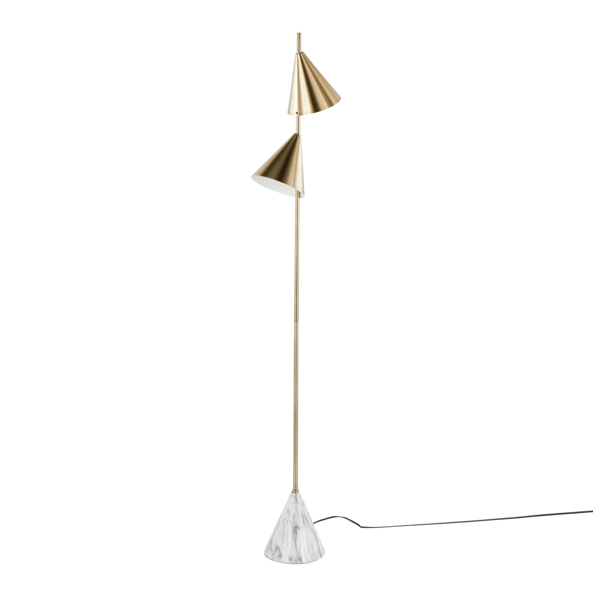 Cone 65" Metal Floor Lamp - Gold Metal, White Faux Marble