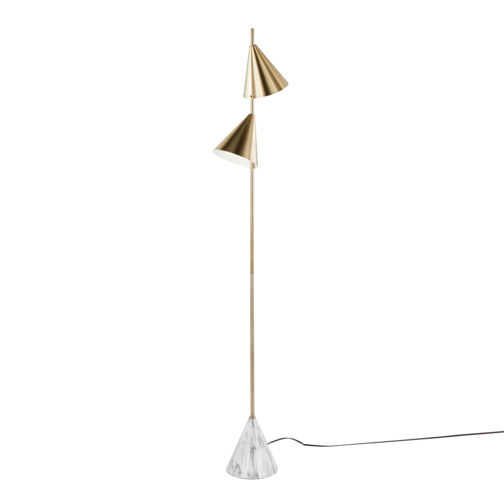 Cone 65" Metal Floor Lamp - Gold Metal, White Faux Marble