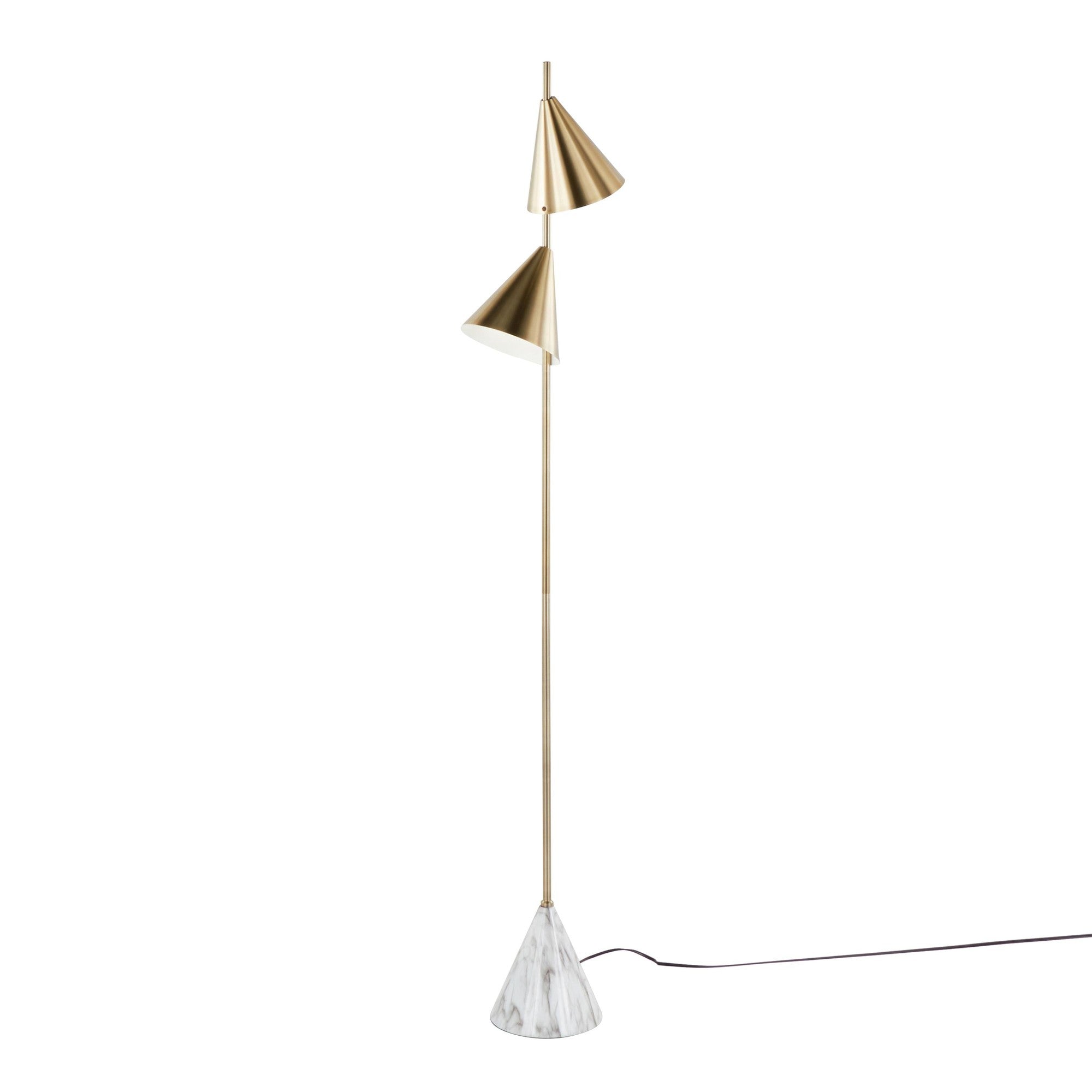 Cone 65" Metal Floor Lamp - Gold Metal, White Faux Marble