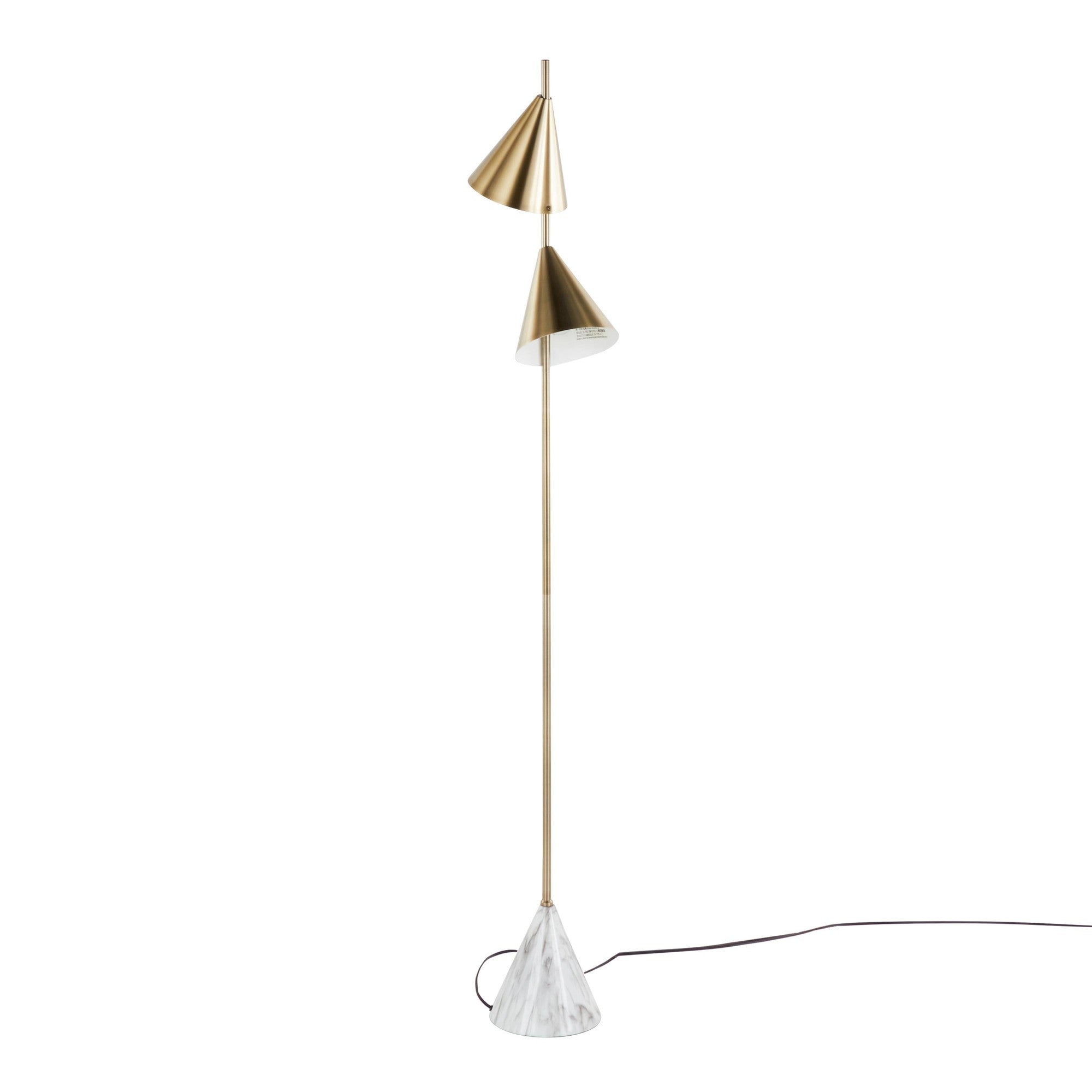 Cone 65" Metal Floor Lamp - Gold Metal, White Faux Marble