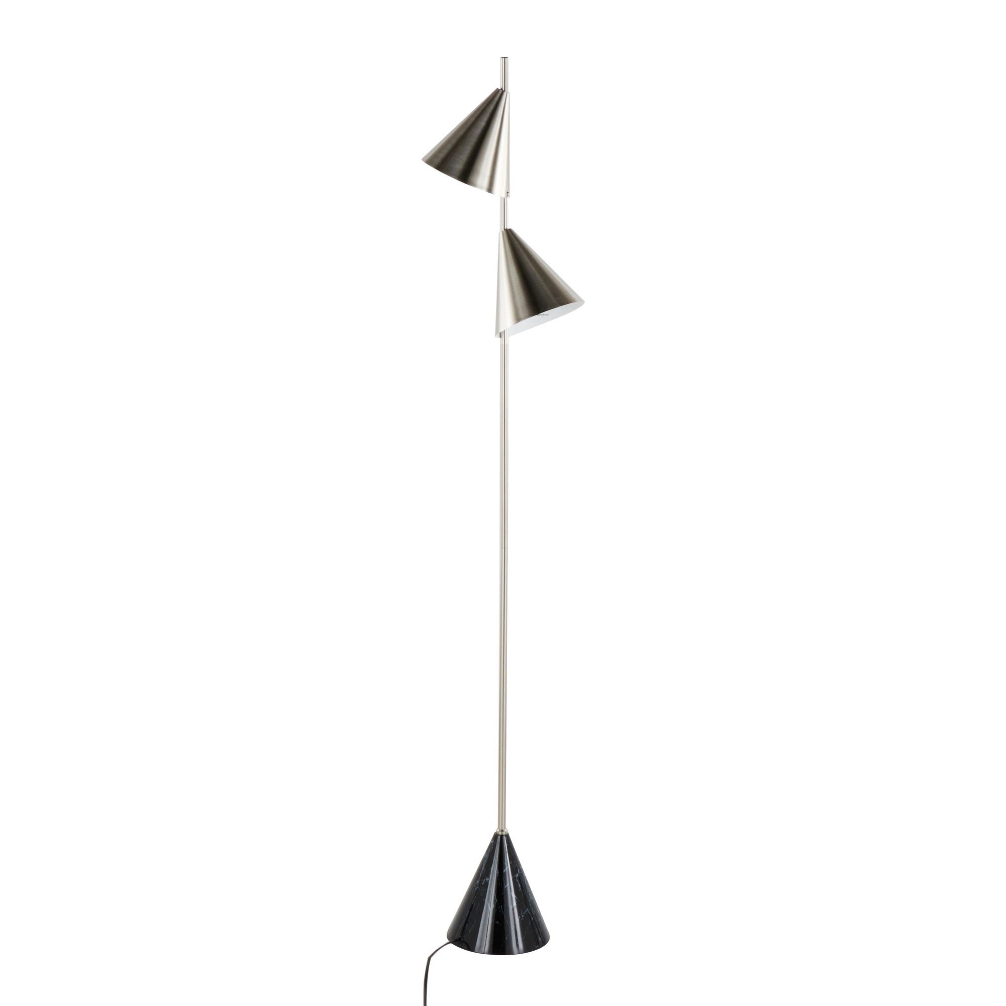 Cone 65" Metal Floor Lamp - Plated Nickel, Black Faux Marble