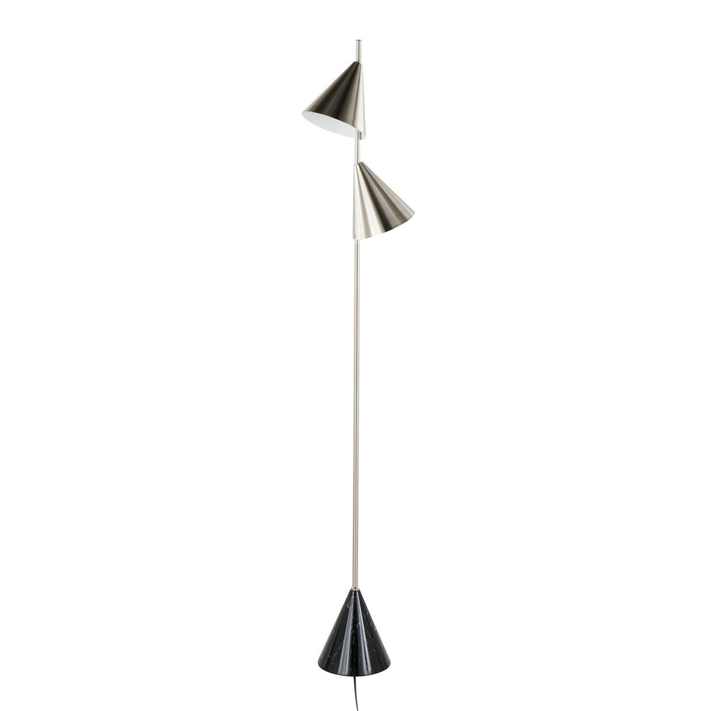 Cone 65" Metal Floor Lamp - Plated Nickel, Black Faux Marble