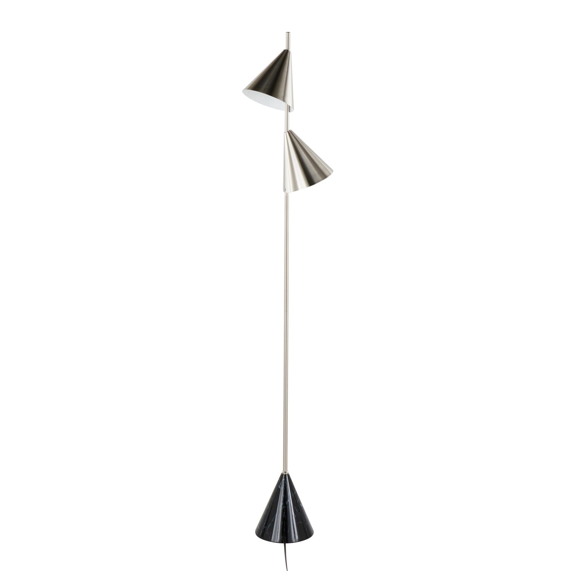 Cone 65" Metal Floor Lamp - Plated Nickel, Black Faux Marble