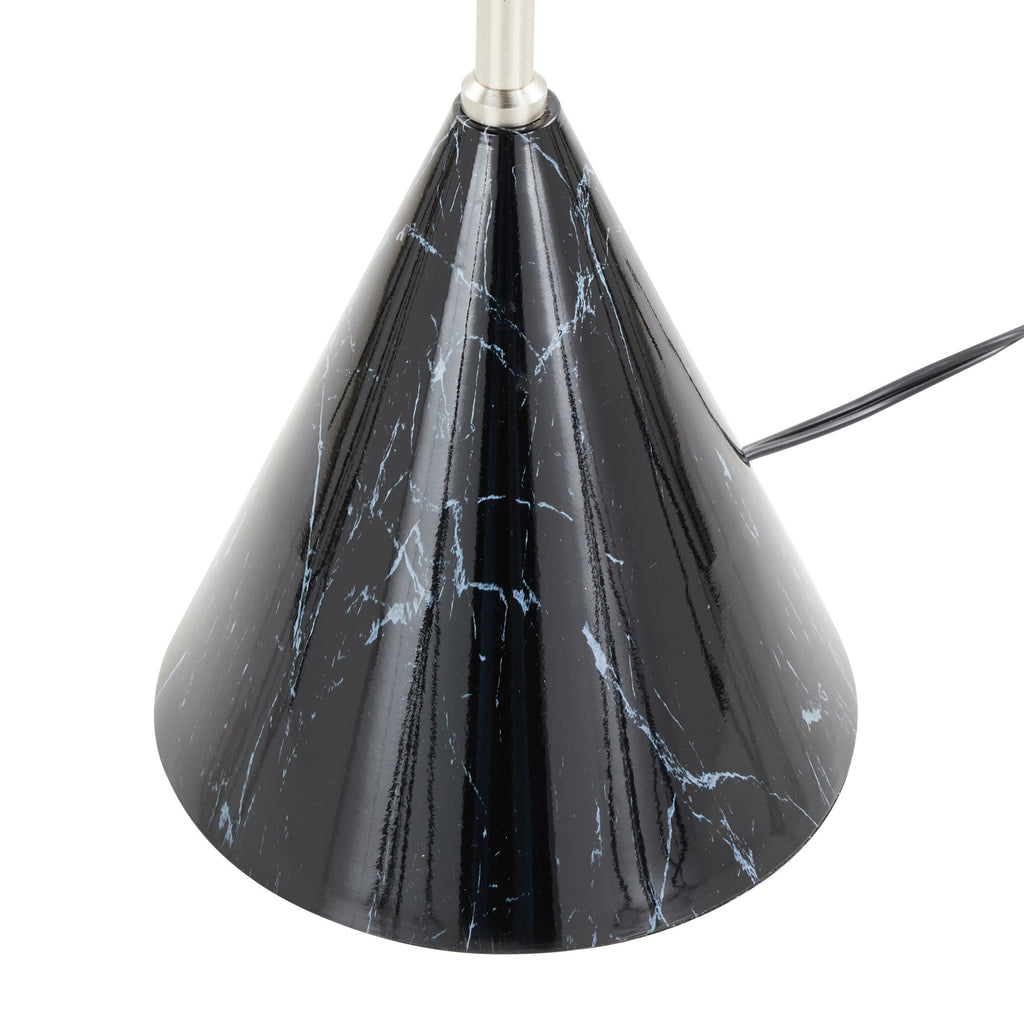 Cone 65" Metal Floor Lamp - Plated Nickel, Black Faux Marble