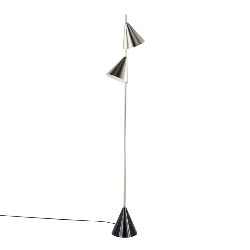 Cone 65" Metal Floor Lamp - Plated Nickel, Black Faux Marble