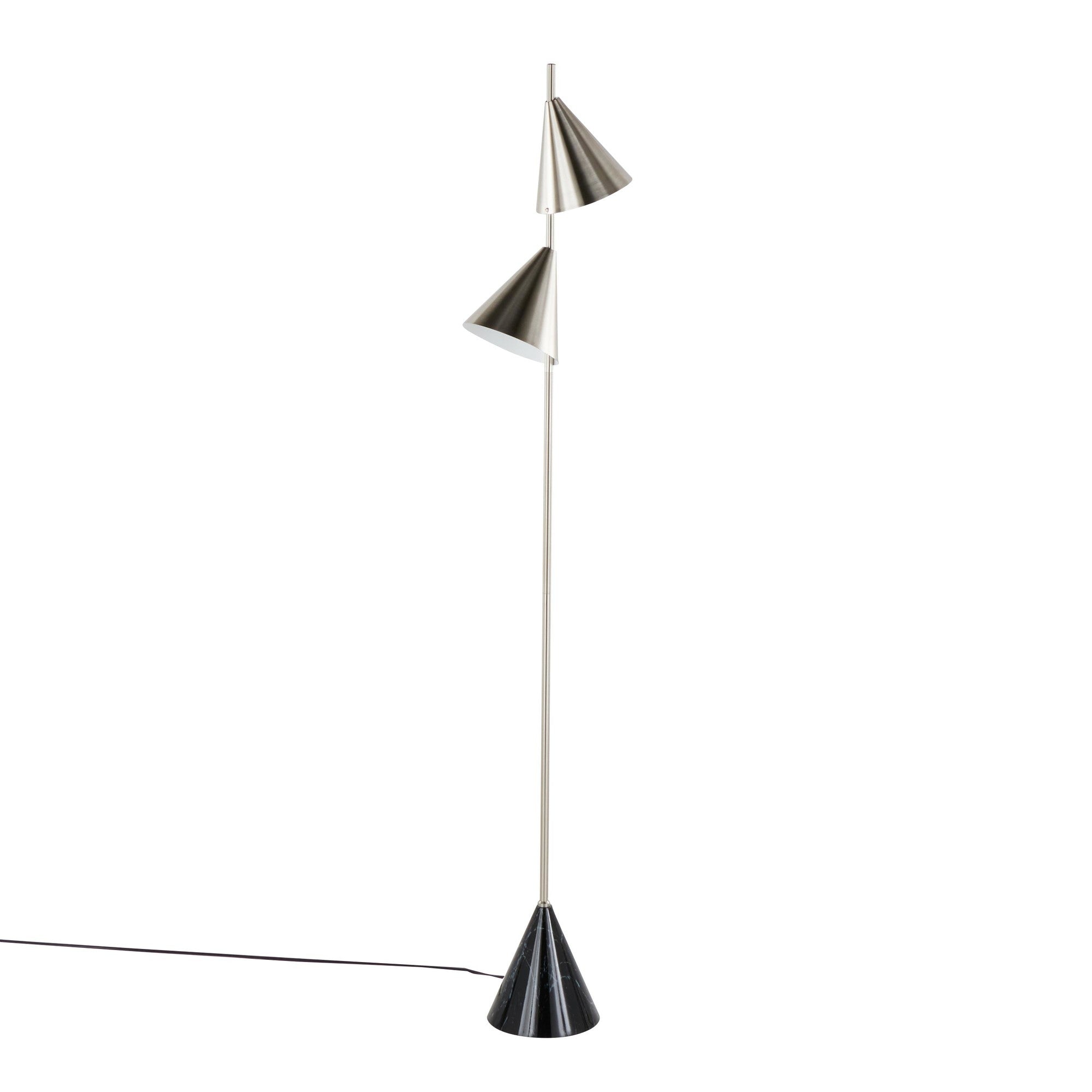 Cone 65" Metal Floor Lamp - Plated Nickel, Black Faux Marble