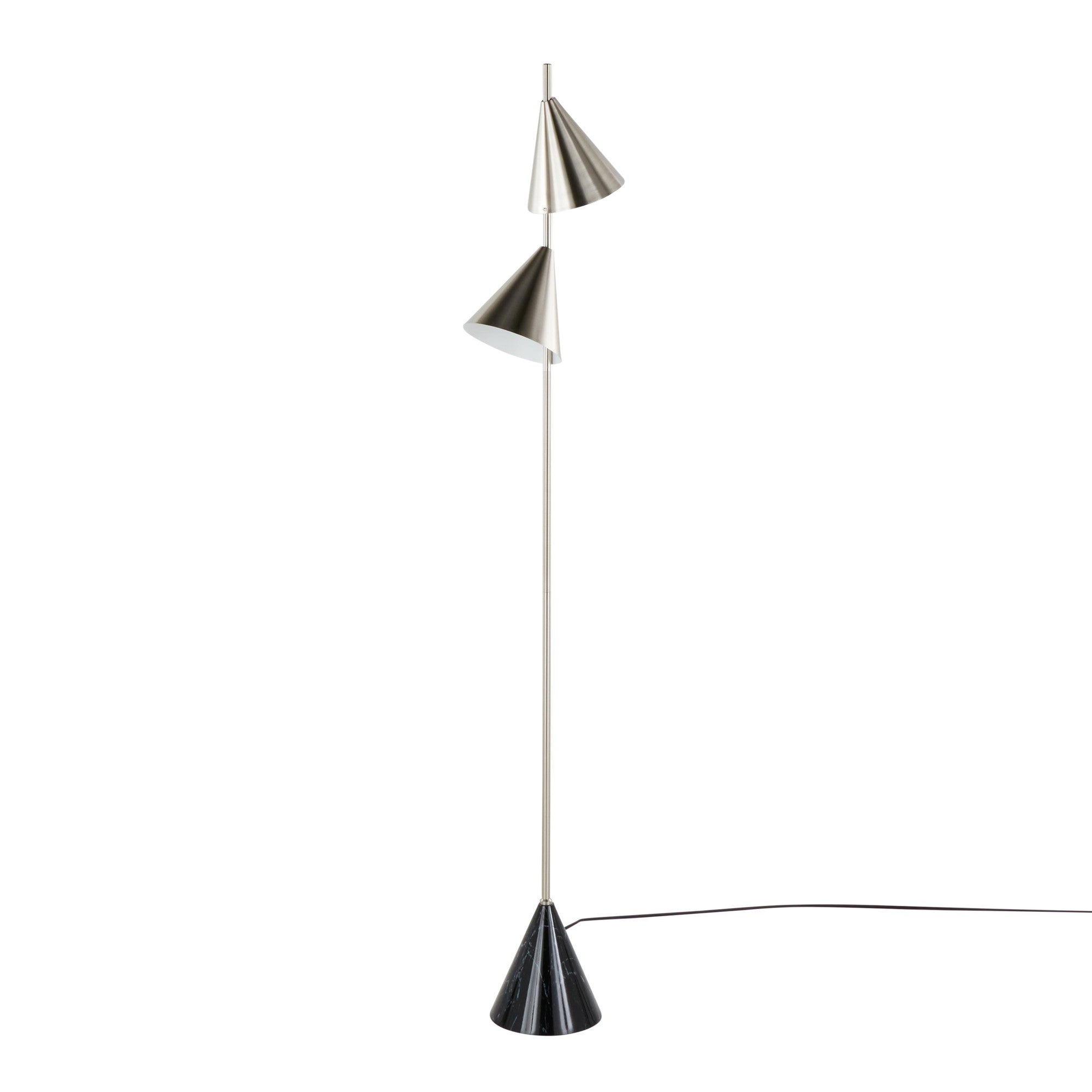 Cone 65" Metal Floor Lamp - Plated Nickel, Black Faux Marble
