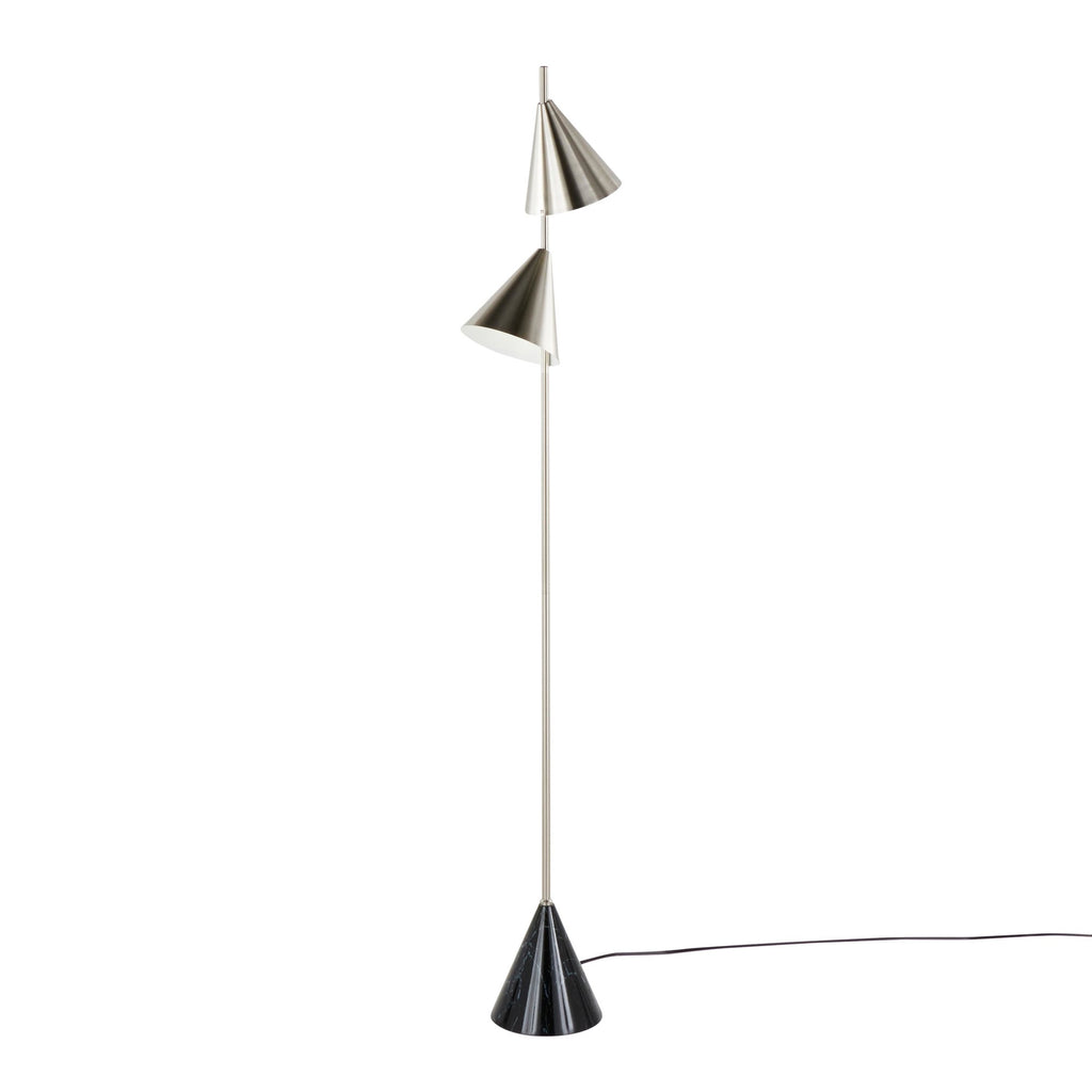 Cone 65" Metal Floor Lamp - Plated Nickel, Black Faux Marble