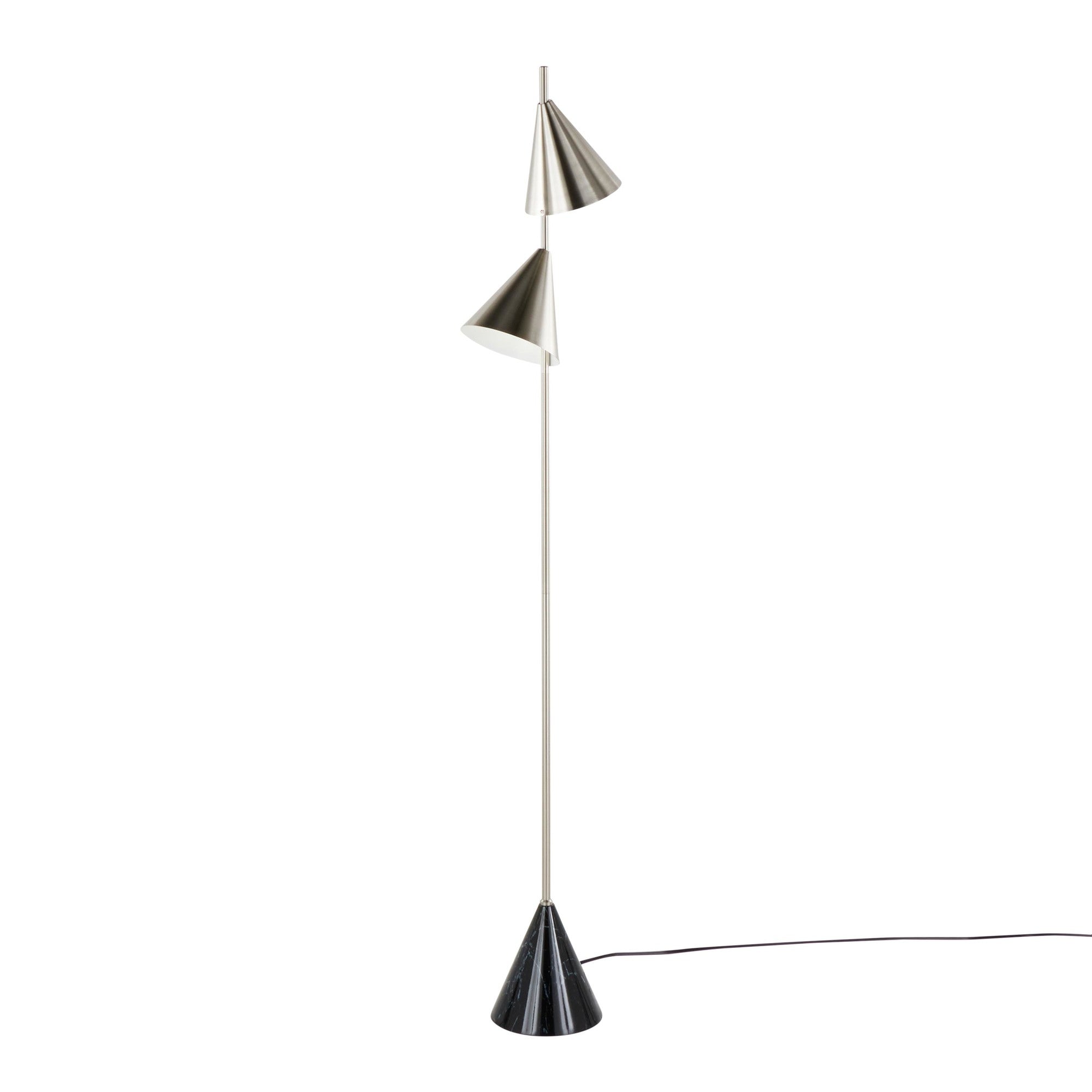 Cone 65" Metal Floor Lamp - Plated Nickel, Black Faux Marble