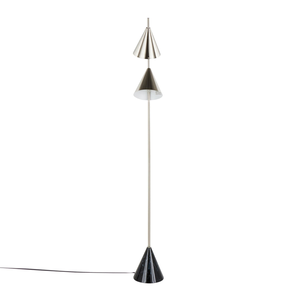 Cone 65" Metal Floor Lamp - Plated Nickel, Black Faux Marble