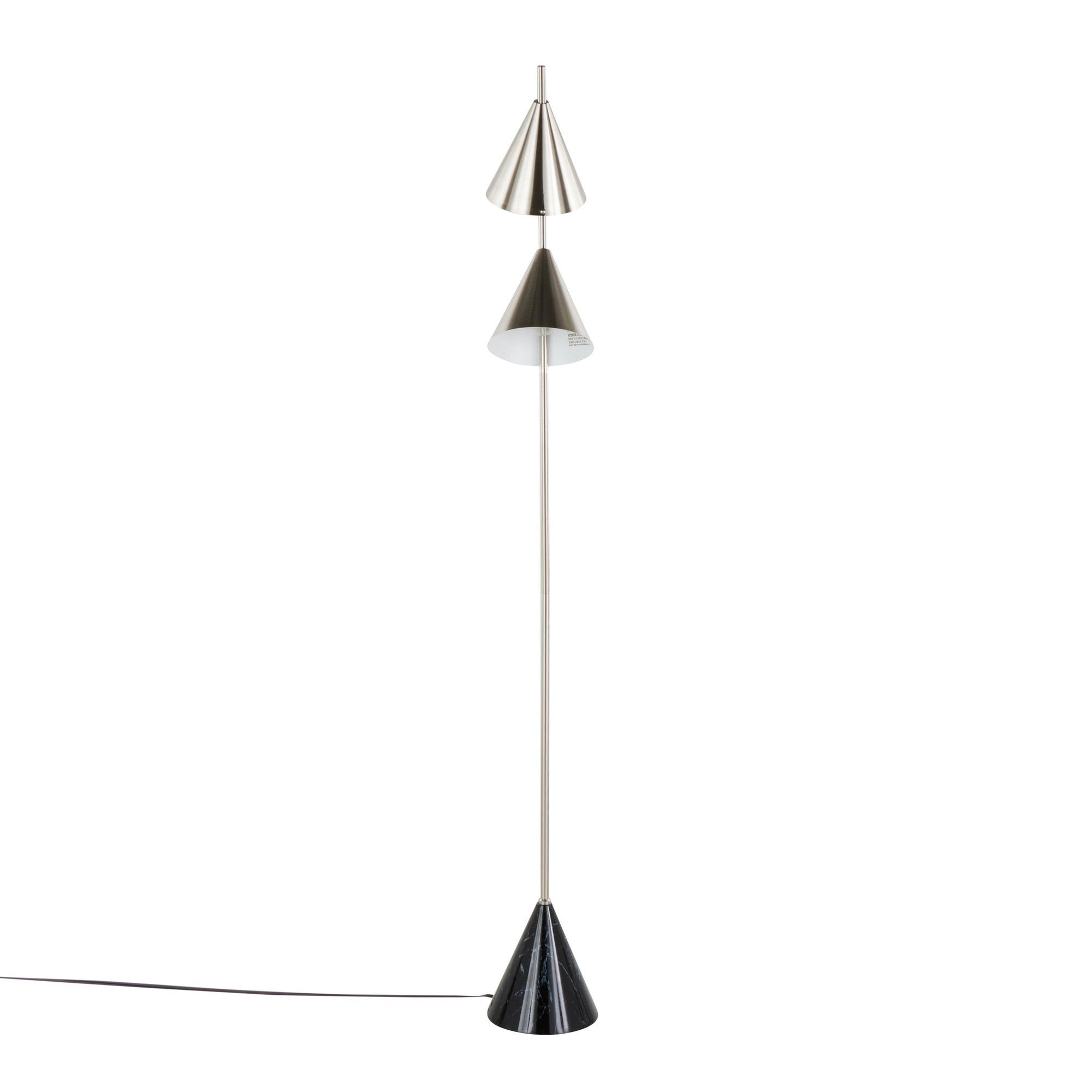 Cone 65" Metal Floor Lamp - Plated Nickel, Black Faux Marble