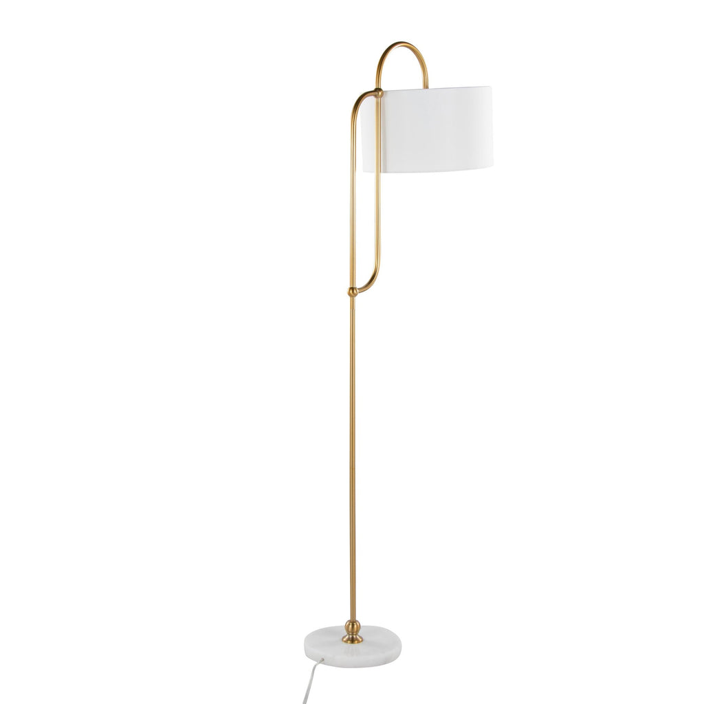 Leslie 63" Floor Lamp - White Marble, Gold Metal, White Linen
