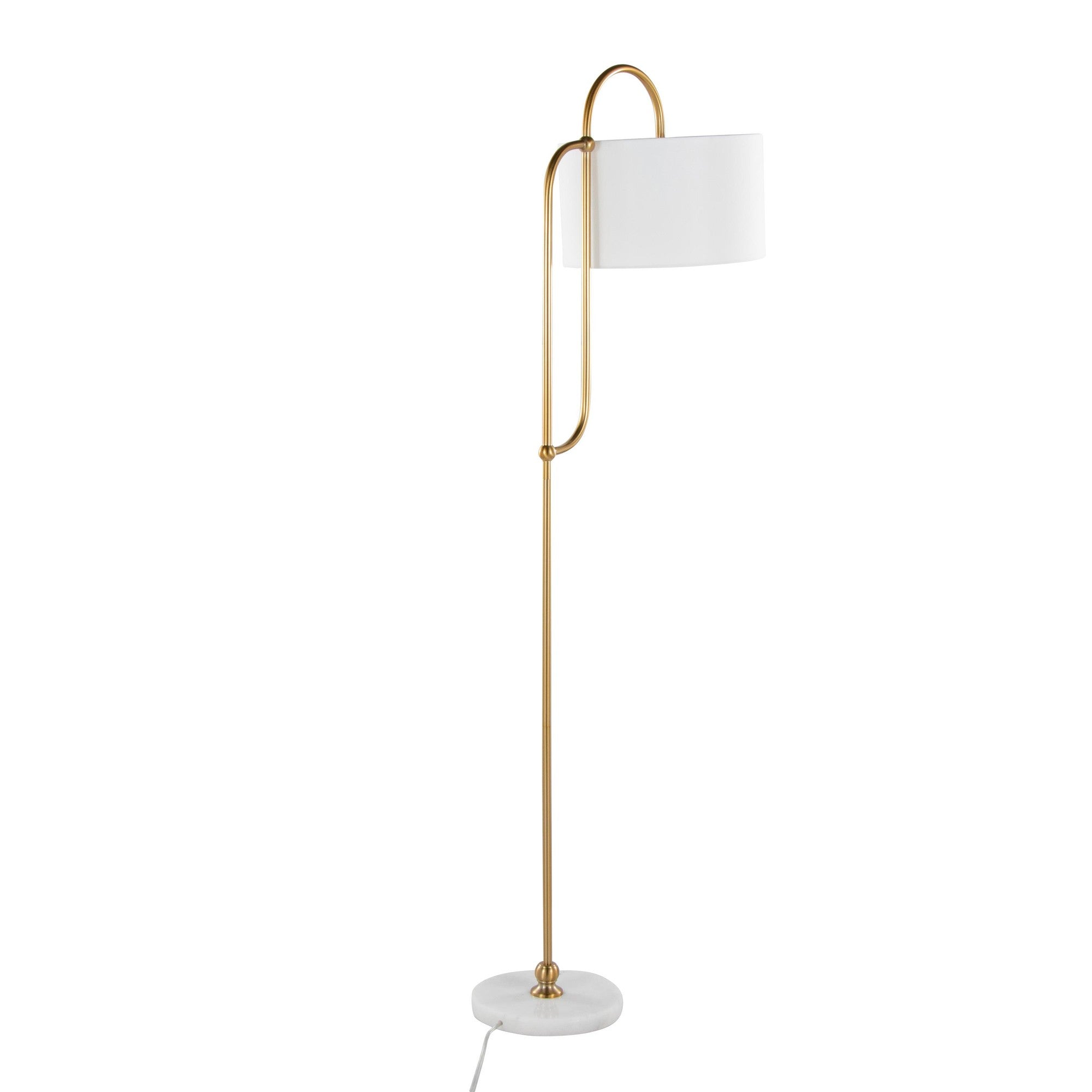 Leslie 63" Floor Lamp - White Marble, Gold Metal, White Linen