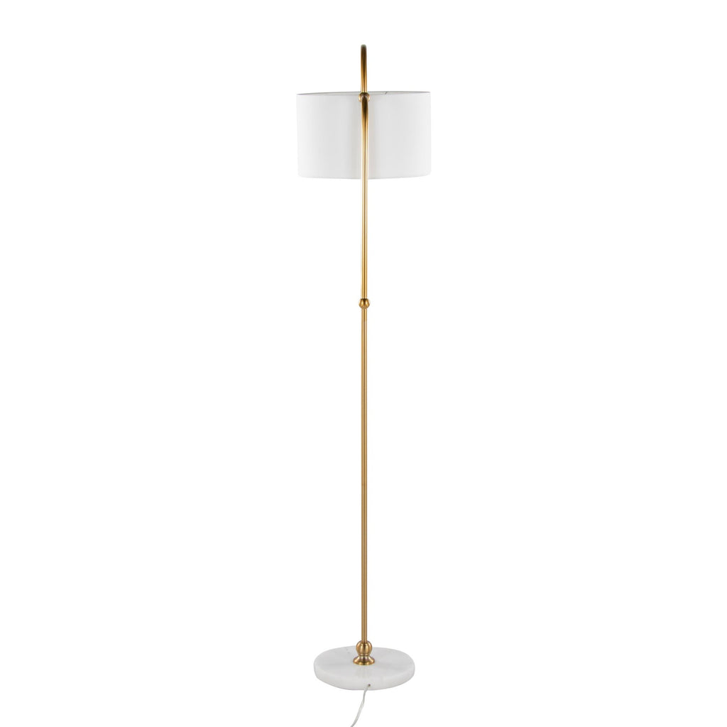 Leslie 63" Floor Lamp - White Marble, Gold Metal, White Linen