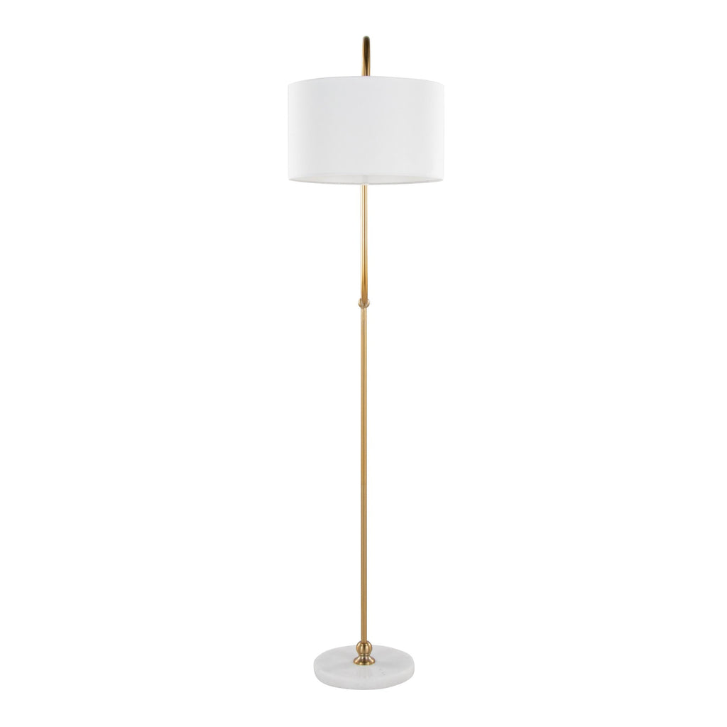 Leslie 63" Floor Lamp - White Marble, Gold Metal, White Linen
