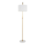 Leslie 63" Floor Lamp - White Marble, Gold Metal, White Linen