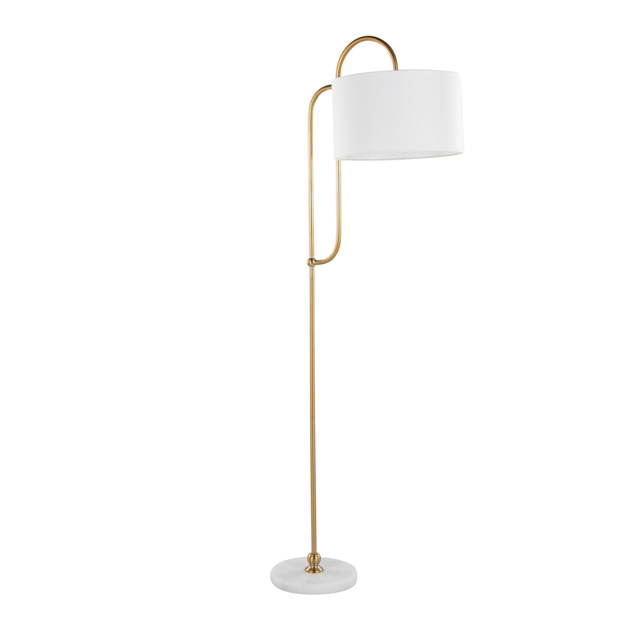Leslie 63" Floor Lamp - White Marble, Gold Metal, White Linen