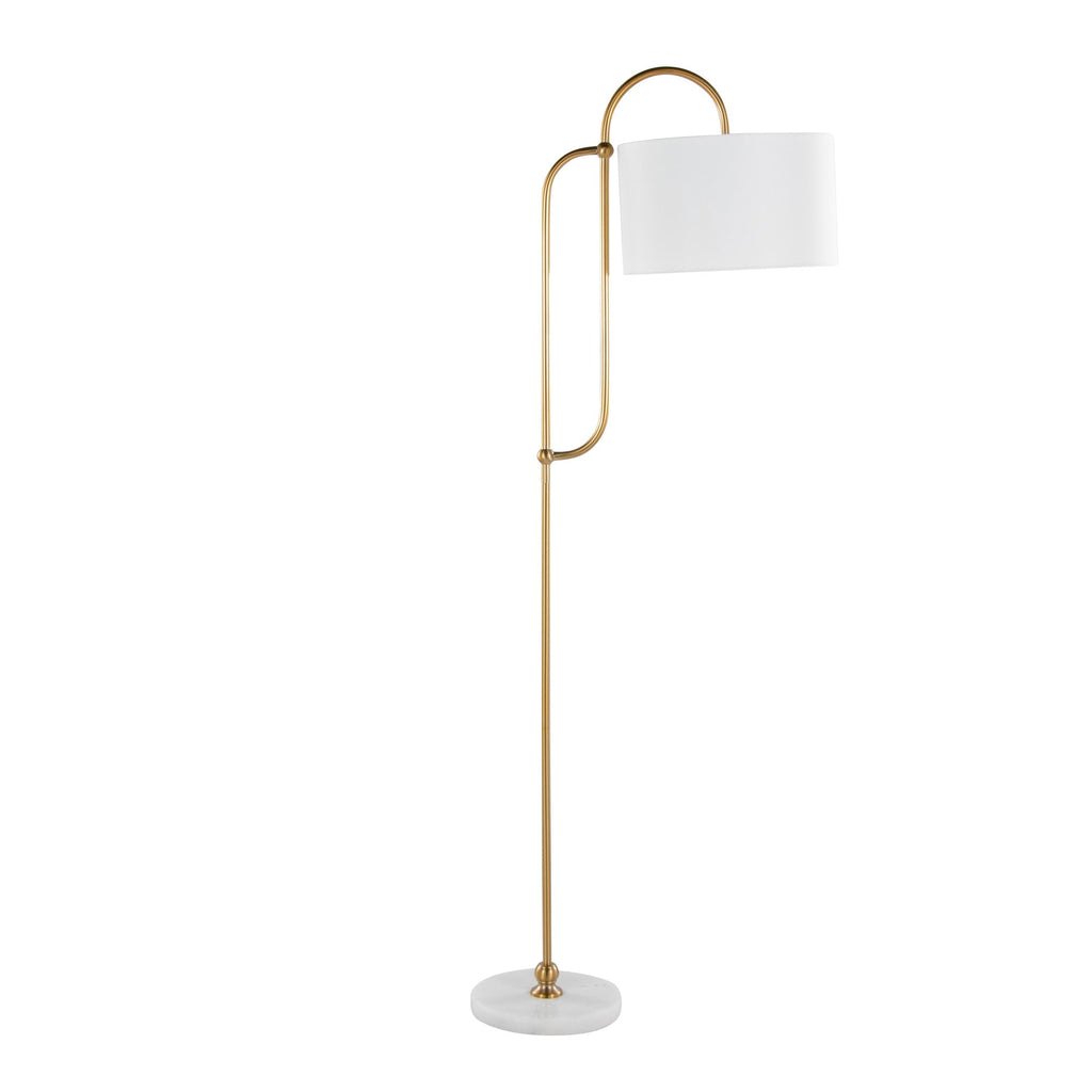 Leslie 63" Floor Lamp - White Marble, Gold Metal, White Linen
