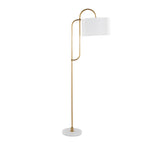 Leslie 63" Floor Lamp - White Marble, Gold Metal, White Linen