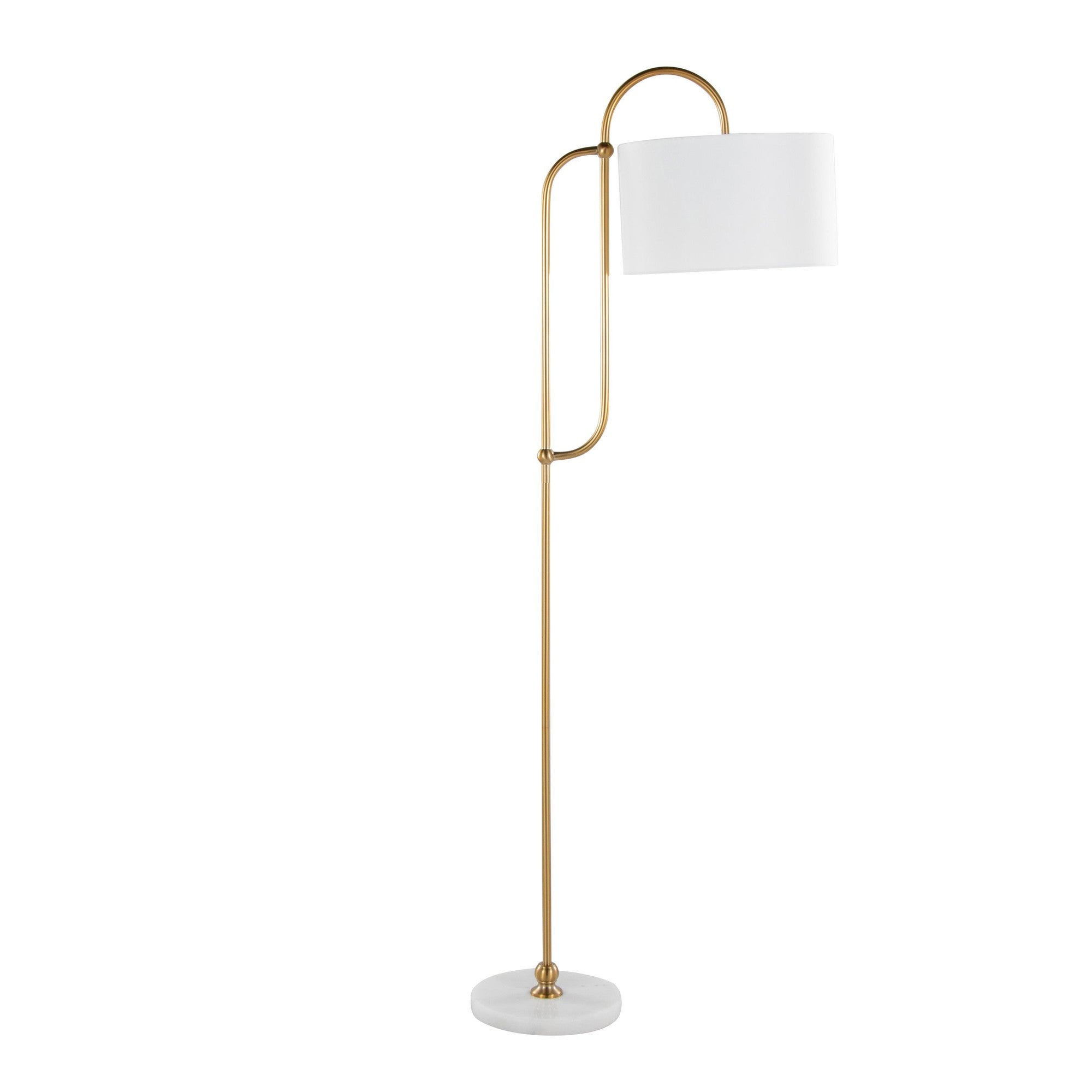 Leslie 63" Floor Lamp - White Marble, Gold Metal, White Linen