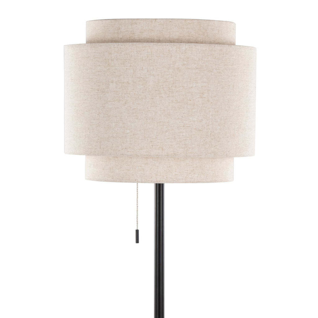 Tier 64" Metal Floor Lamp - Black Metal, Biege Linen