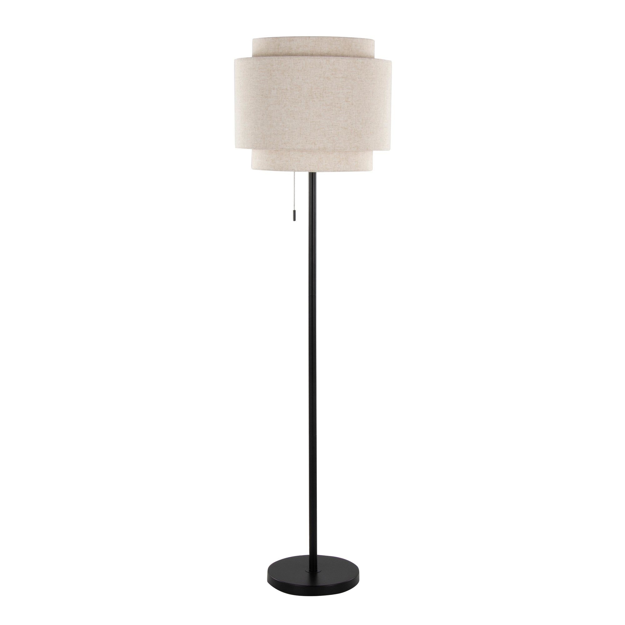 Tier 64" Metal Floor Lamp - Black Metal, Biege Linen