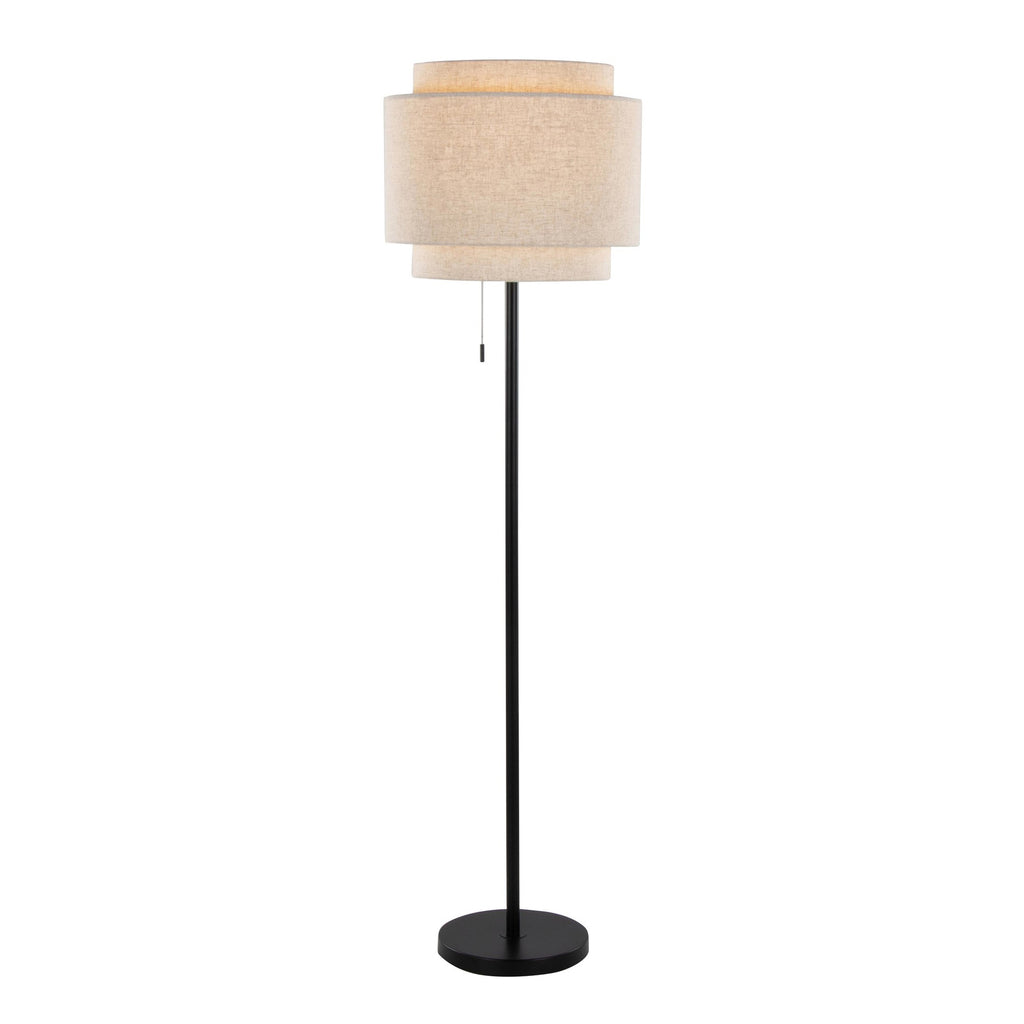 Tier 64" Metal Floor Lamp - Black Metal, Biege Linen