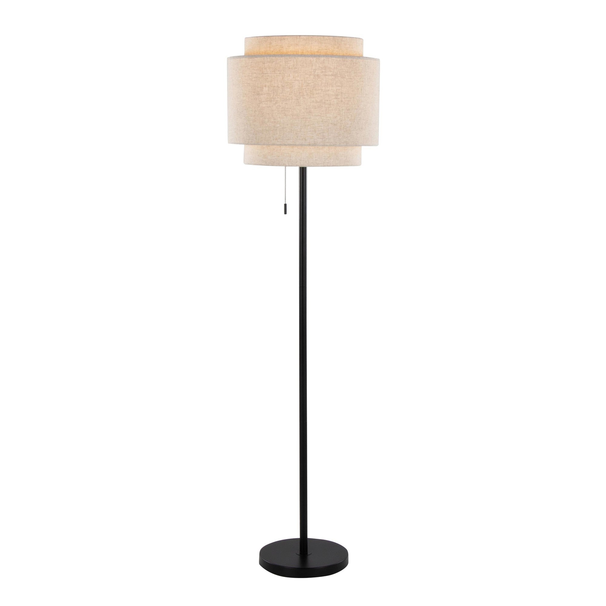 Tier 64" Metal Floor Lamp - Black Metal, Biege Linen