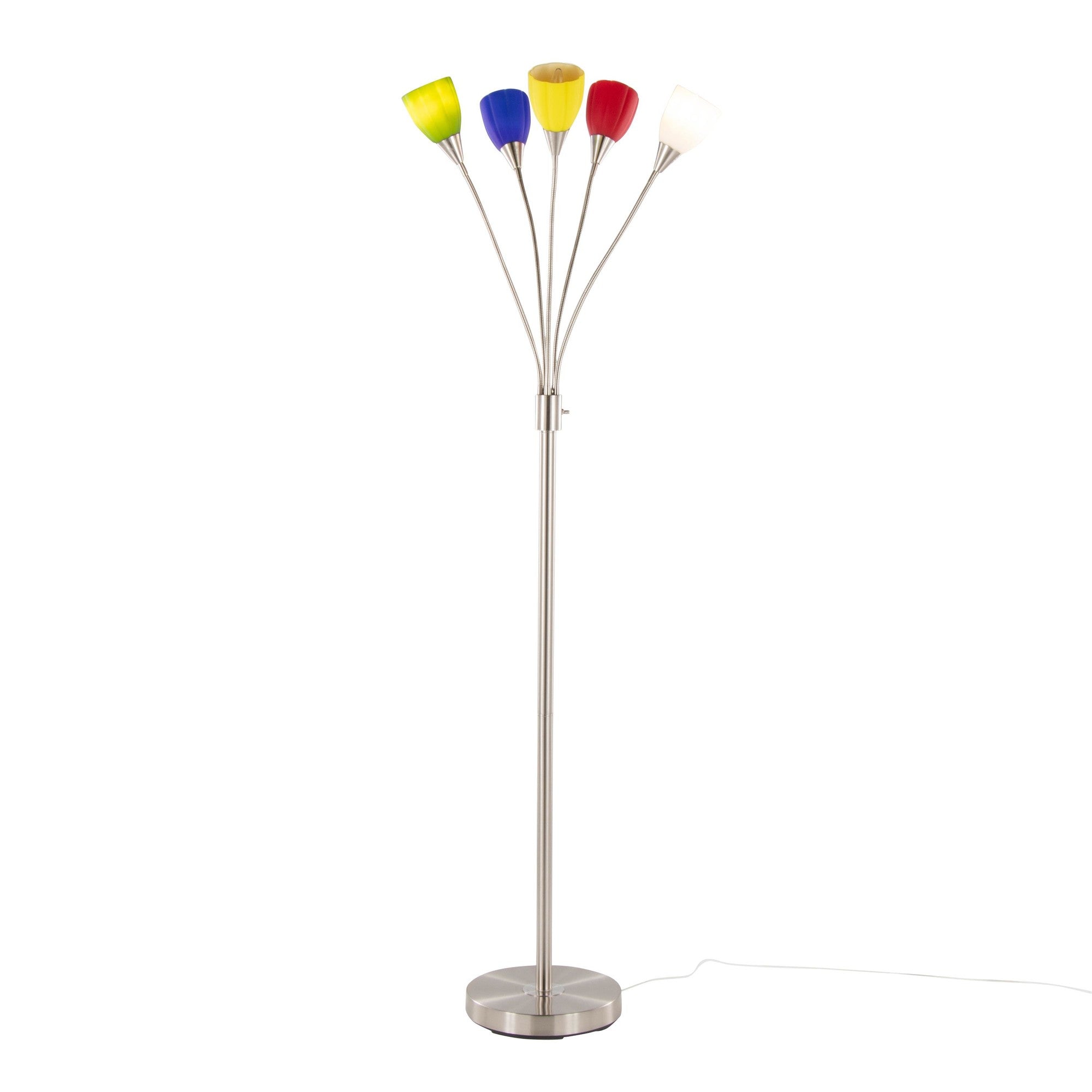 Medusa®  71" Metal Floor Lamp 5 Arm - Brushed Nickel Finish, Multi-colored Glass