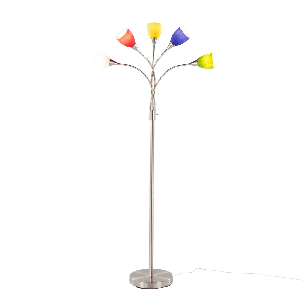 Medusa®  71" Metal Floor Lamp 5 Arm - Brushed Nickel Finish, Multi-colored Glass