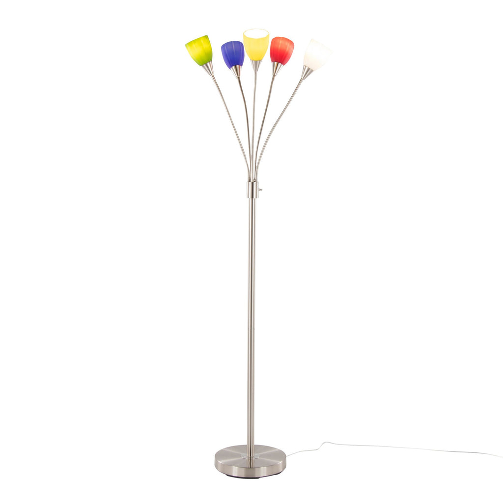 Medusa®  71" Metal Floor Lamp 5 Arm - Brushed Nickel Finish, Multi-colored Glass