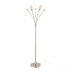 Medusa®  71" Metal Floor Lamp 5 Arm - Brushed Nickel Finish, White Glass