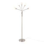 Medusa®  71" Metal Floor Lamp 5 Arm - Brushed Nickel Finish, White Glass
