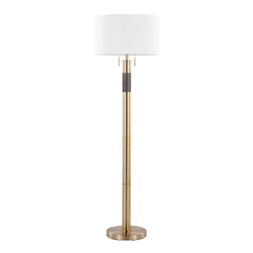 Trophy 62" Floor Lamp - Gold Metal, White Linen